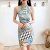 Roupas femininas de verão Anchor New Sexy Chanel Estilo Vintage Impresso Modificado Pequena Mulher Vestido de Flor Cheongsam