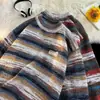Suéter de punto a rayas con cuello redondo de moda para otoño e invierno, diseño de bloques de color retro callejero americano, tejido para parejas, nuevo modelo 2026