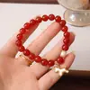 Pulseira de Ágata Vermelha Natural com Alto Valor Estético, Luxo Leve, Pulseira de Pérolas de Água Doce Exclusiva e Requintada, Joia de Mão com Contas Estilo Chinês para o Ano Novo