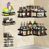 Estante de Esquina Adhesivo de Hierro Negro, Organizador de Pared sin Taladro para Baño Cocina, Cesta para Ducha y Estante para Especias