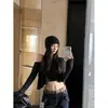 Tiro real~Camiseta de manga larga de un hombro descubierta de corte holgado para mujer, otoño, corta, chica hot, deseo puro, jersey, top casual