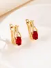 Pendientes cruzados Shein nuevos de cristal color rojo granate ovalado con detalles en dorado champagne para mujer, accesorios de moda elegantes y sencillos