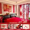 Set de Decoración de Habitación de Boda con Tablero KT de Alta Gama Pegatinas de Doble Felicidad para Decoración de Matrimonio, Adecuado para la Habitación y la Sala de Estar tanto de la Novia como del Novio, Pared de Fondo de Dragón y Fénix