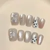Manicura Coreana Dulce y Elegante para Chicas con Lazo de Estrella Corto Hecha a Mano Uñas Portátiles Producto Terminado al por Mayor
