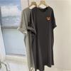 Vestido Camiseta de Algodón para Mujer Verano Nuevo Largo Medio Estilo Coreano Suelto Manga Corta Vestido Largo Simple Moda Vestido Estampado