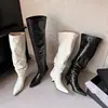 Botas Largas de Tubo Muy Alto para Mujer, Botas Hasta la Rodilla, Nuevo Estilo Otoño e Invierno, Punta Fina, Tacón Medio Delgado, Botas de Tacón Apilado, Botas Altas Rectas para Mujer