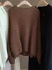 Suéter Corto de Cachemira para Mujer, Otoño/Invierno 2026, Versátil, Cuello Redondo, Corte Holgado, Estilo Europeo, Suéter Suave de Base de Lana