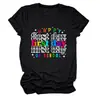 Feliz Primer Día de Clases Sitio Independiente de Amazon Moda Casual Camiseta de Manga Corta con Cuello Redondo para Mujer