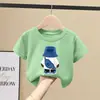 Roupas Infantis Camiseta 100% Algodão para Meninos Mais Velhos Estilo Novo Tendência Camiseta Top Estilosa Infantil Solta Manga Curta Meia Manga Verão