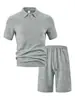 Conjunto de Polo Jacquard Texturizado de Verano con Solapa para Hombre Estilo Europeo y Americano Camiseta Casual de Manga Corta y Conjunto de Dos Piezas de Shorts