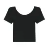 Top Ajustado Cuadrado de Manga Corta Camiseta para Mujer Verano 2020 Cuello en U Ajustado Negro de Manga Corta Camiseta Básica