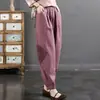 Pantalones Casuales de Algodón Puro Estilo Japonés Vintage para Mujer, Verano Delgados de Cintura Alta Corte Holgado Adelgazantes con Ribete de Encaje de Lino Pantalones Cortos