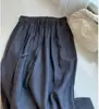 Calças de Linho Natural de Cintura Alta Wide Leg para Mulheres Estilo Preguiçoso Soltas Caídas Retas Finas Casuais Calças Yamamoto
