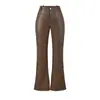 Calça Boca de Sino Casual Picante Estilo Americano para Mulheres, Outono/Inverno 2026 Nova Vintage de Cintura Alta Slim Fit Comprimento Total em Couro PU
