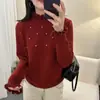 Suéter de punto para mujer con cuello semialto fruncido, cuentas florales, estilo nuevo otoño e invierno 2026, diseño holgado