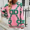 Ropa de punto casual de otoño e invierno con cuello redondo y color contrastante para mujer, estilo corto, ropa de trabajo, simple y elegante, ropa de punto tipo jersey holgada y a la moda