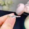 Anel de Água-Marinha Natural com Pedra Principal de Cristal Transparente 4*4mm, Anel Ajustável, Prata S925 com Galvanoplastia