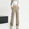 Pantalones vaqueros de trabajo de pierna ancha para mujer, de color naranja joven, de principios de otoño, de cintura alta, holgados, adelgazantes, con personalidad, modernos y combinables.