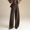 Calça feminina de perna larga curva, moderna e estilosa, Outono/Inverno 2026, Nova, Cintura alta, Cobre os quadris, Perna larga, Temperamento, Para o trabalho, Casual, Calça longa