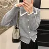 Cárdigan Suéter de Solapa Bloque de Color Estilo Francés para Mujer, Nuevo Suéter de Punto Suave y Acogedor de Manga Larga para Figuras Pequeñas, Otoño e Invierno 2025