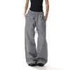 Pantalones Casuales de Cuadros Azules Arrugados Estilo Retro Americano para Hombres y Mujeres Pierna Ancha Recta Holgados Relajados Deportivos Adelgazantes