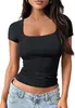 Amazon Transfronterizo Verano 2026 Camiseta de Manga Corta de Color Sólido Ajustada con Cuello en U para Mujer Estilo Skims Top Sexy para Mujer