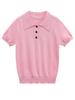 Camisa Tejida de Manga Corta Amarilla Fina con Cuello Polo Casual Verano Mujer 2025 Estilo Europeo y Americano Camiseta Casual