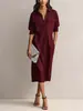 2026 Europeo y Americano transfronterizo Amazon Wish vestido nuevo para mujer de comercio exterior primavera, verano, otoño color liso solapa botón