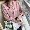 Estilo Novo Primavera e Outono Gravata Borboleta Profissional Camisa Branca de Chiffon Top Feminino Elegante Decote em V Camisa Básica Roupa de Verão