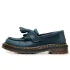 Mocasines Azules con Borlas Crazy Horse para Mujer, Zapatos Pequeños de Cuero Genuino de Caña Baja, Cuero de Primera Capa, Estilo Británico, Zapatos Casuales de Moda para Estudiantes con Punta Redonda