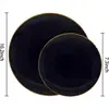 Conjunto de 25 peças de plástico rígido descartável prato de jantar fundo preto dourado prato de jantar ocidental branco conjunto de prato de jantar Phnom Penh
