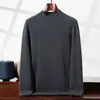 Suéter de Cachemira Grueso de Cuello Semi-Alto para Hombre Otoño e Invierno Nuevo Negocios Casual Tejido Camiseta Base Color Sólido Suéter Versátil