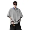 Design de Nicho Retrô Americano, Camisa Polo Bordada Solta Unissex, Top de Meia-Manga Patchwork Moda Verão