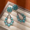 Brincos de gota d'água turquesa vazados europeus e americanos Brincos de flores retrô boêmios avançados Brincos retrô de estilo ocidental