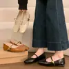 Zapatos Mary Jane estilo francés para mujer, modelo nuevo primavera y otoño 2026, planos versátiles negros sin cordones, zapatos de cuero de suela blanda
