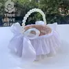 Suministros para Boda Estilo Occidental Tela de Perlas Cesta para Lanzar Flores de Dama de Honor Cesta de Mano para Dama de Honor Decoración de Salón de Bodas
