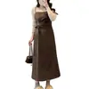 Vestido de cordones con retazos de color contrastante estilo francés transfronterizo para mujer Otoño e Invierno Talla Grande Elegante Ajuste Delgado Cintura Alta Falda Larga Línea A