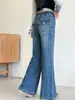 Calça Flare Jeans para Meninas 2026 Outono Novo Estilo para Crianças Maiores, Bolsos Traseiros com Aba, Calça Longa Emagrecedora para Alunos do Ensino Fundamental