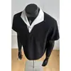 Camisa polo de manga corta con textura de patrón de trigo retro americano para hombre, camiseta de manga corta estilo old money de dos piezas simuladas con corte limpio