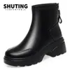Botas Martin para Mujer Invierno Nueva Llegada Forradas de Felpa Botas Cortas Cálidas Botas de Algodón para Mujer Botas de Estilo Británico con Suela Gruesa Antideslizante para Mujer