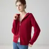 Casaco de lã de cashmere com capuz em tricô waffle feminino, espessado para aquecimento, modelagem solta, cardigã de tricô casual, adequado para ir ao trabalho, macio e confortável