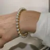 Pulsera de Perlas de Resina de Acero de Titanio Jingqiao, Joyería de Mano que No se Desvanece, Pulsera Abierta Transfronteriza, Joyería de Acero Inoxidable, Alta Gama para Mujer