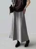 Falda de Papel Clásica Jiangzuo~ Falda Larga de Media Cintura Elegante con Caída para el Trabajo, Falda Larga de Línea A Adelgazante para Otoño con Dobladillo Amplio 8019