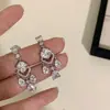 Pendientes de Lujo Estilo Francés con Lazos Incrustados de Diamantes y Borlas de Gota de Agua, Exquisitos Pendientes de Botón Estilo Corte Vintage con Sentido del Diseño