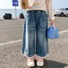Pantalones de encaje de pierna ancha para niñas estilo coreano, estilo primavera/otoño 2026, nueva moda infantil, pantalones largos elegantes para niños pequeños y niños pequeños