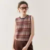 Chaleco Tejido de Cachemir Jacquard Retro de Cuello Redondo sin Mangas, Chaleco de Capa Suave y Ceroso Femenino 25 Nuevo Chaleco de Rayas