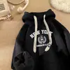 Sudadera con capucha retro estilo americano para hombre, otoño e invierno, forrada de polar, moderna, corte holgado, cálida, adecuada para adolescentes y parejas, top de primavera