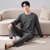 Pijama para hombre, algodón puro, primavera y otoño, manga larga y pantalón largo, nuevo conjunto de ropa para el hogar para hombre, simple y casual, se puede usar afuera