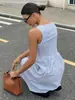 2026 Transfronterizo Europeo y Americano Amazon Moda Casual Estilo Francés Ceñidor de Cintura Sin Mangas de Tirantes Cuadrado Bloque de Color Rayado Vestido Largo