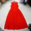 Vestido Longo Europeu e Americano Transfronteiriço Australiano Francês Acinturado Sem Mangas Cor Sólida Emagrecedor Vazado Gola Redonda Vestido Bufante